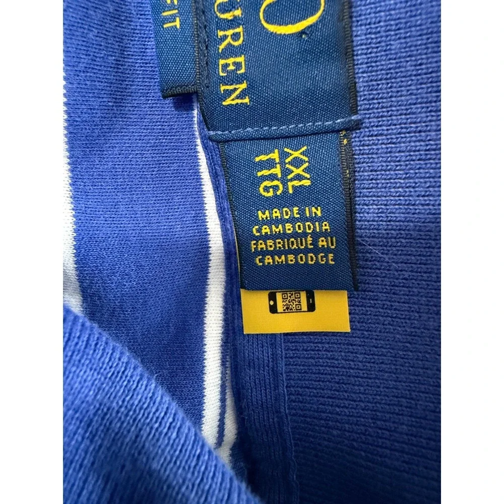Polo Ralph Lauren Polo Shirt Mens 2XL Blue White Striped Classic Fit Cotton EUC